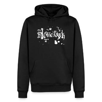Kalligrafie Edition: Homesick (weiß/fleckig) - Männer Premium Bio Hoodie - Schwarz - Vorne - Nico (187cm)