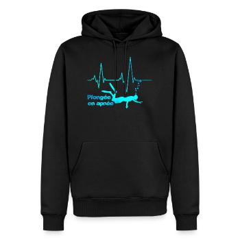 Plongée en apnée heartbeat - Sweat à capuche Premium bio Homme - noir - Devant - Nico (187cm)
