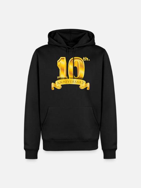 10 års jubilæum stort antal og bånd guld - Herre Premium økologisk hoodie - sort