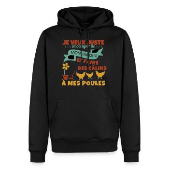 Mon Jardin et mes poules Cadeau - Sweat à capuche Premium bio Homme - noir - Devant - Nico (187cm)