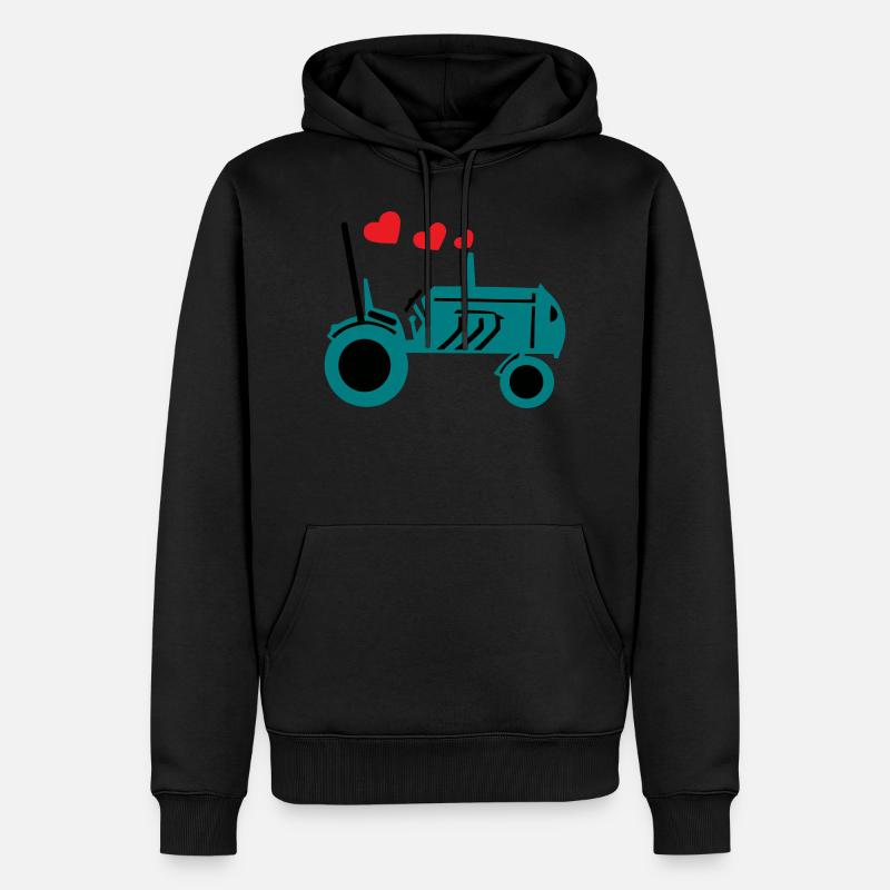 Traktor Oldtimer mit Herzen - Männer Premium Bio Hoodie - Schwarz