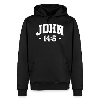 Christliche Sprüche - Männer Premium Bio Hoodie - Schwarz - Vorne - Nico (187cm)