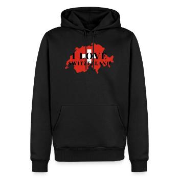 J’aime la Suisse Suisse Suisse - Sweat à capuche Premium bio Homme - noir - Devant - Nico (187cm)