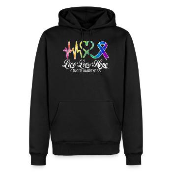 Live Love Hope Cancer Awareness Symboles colorés - Sweat à capuche Premium bio Homme - noir - Devant - Nico (187cm)
