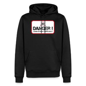 danger énorme couille sticker voiture - Sweat à capuche Premium bio Homme - noir - Devant - Nico (187cm)