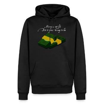 Geld ist nicht das Leben - Männer Premium Bio Hoodie - Schwarz - Vorne - Nico (187cm)