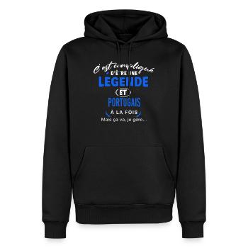 humour Légende et PORTUGAIS cadeau - Sweat à capuche Premium bio Homme - noir - Devant - Nico (187cm)
