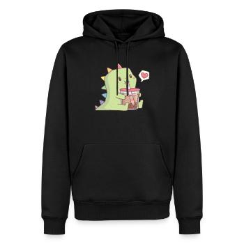 Cute Dino With Rainbow Spikes Enjoying Bubble Tea - Men’s Premium Organic Hoodie - black - Front - Nico (187cm)