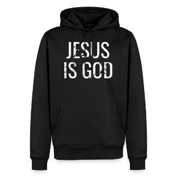 Jésus est Dieu - Citations chrétiennes - Sweat à capuche Premium bio Homme - noir - Devant - Nico (187cm)