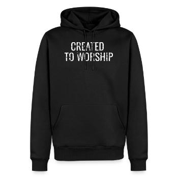Créé pour adorer - Citations chrétiennes - Sweat à capuche Premium bio Homme - noir - Devant - Nico (187cm)