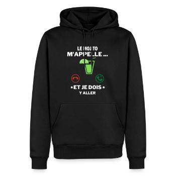 appelle et je dois y aller phrase drole Le mojito - Sweat à capuche Premium bio Homme - noir - Devant - Nico (187cm)