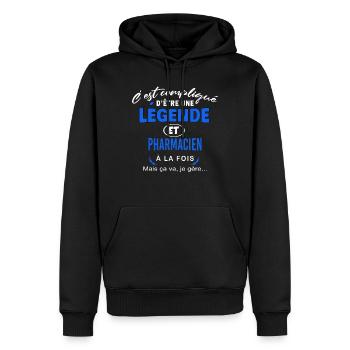 humour Légende et PHARMACIEN cadeau - Sweat à capuche Premium bio Homme - noir - Devant - Nico (187cm)