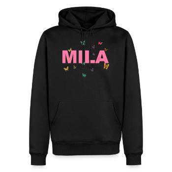 Mila - Joli nom avec papillons, fille - Sweat à capuche Premium bio Homme - noir - Devant - Nico (187cm)