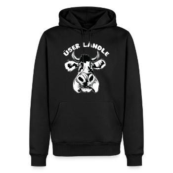 Vorarlberger Gsiberger Ländle Spruch mit der Kuh - Männer Premium Bio Hoodie - Schwarz - Vorne - Nico (187cm)
