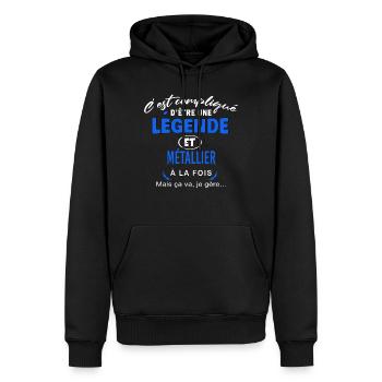 humour Légende et MÉTALLIER cadeau - Sweat à capuche Premium bio Homme - noir - Devant - Nico (187cm)
