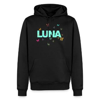 Luna - Beautiful name with butterflies - Men’s Premium Organic Hoodie - black - Front - Nico (187cm)