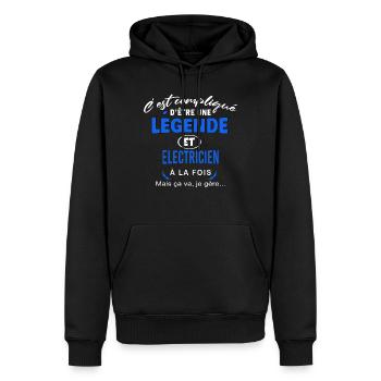 humour Légende et ELECTRICIEN cadeau - Sweat à capuche Premium bio Homme - noir - Devant - Nico (187cm)