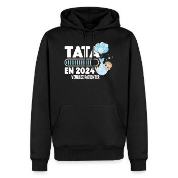 Annonce Grossesse Originale Future Tata En 2024 - Sweat à capuche Premium bio Homme - noir - Devant - Nico (187cm)