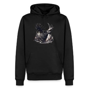Cerf d’élan nature forêt scandinave - Sweat à capuche Premium bio Homme - noir - Devant - Nico (187cm)