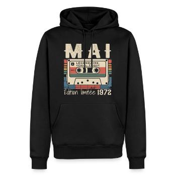 Mai 1983 - Sweat à capuche Premium bio Homme - noir - Devant - Nico (187cm)