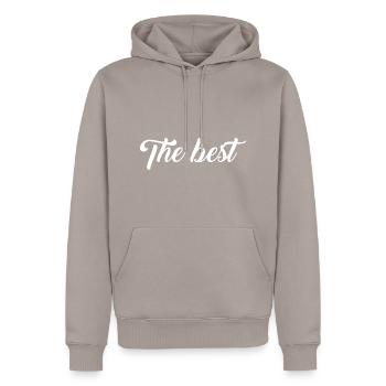 The best - Men’s Premium Organic Hoodie - taupe - Front - Nico (187cm)