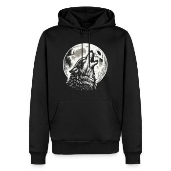 Loup Pleine Lune - Sweat à capuche Premium bio Homme - noir - Devant - Nico (187cm)