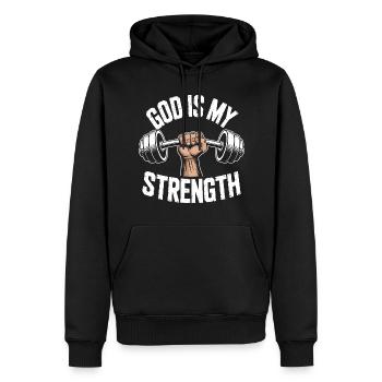 God is my strength! Believing Christian Jesus - Men’s Premium Organic Hoodie - black - Front - Nico (187cm)