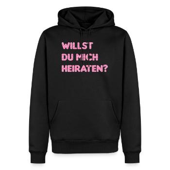 WILLST DU MICH HEIRATEN - HEIRATEN HEIRATSANTRAG - Männer Premium Bio Hoodie - Schwarz - Vorne - Nico (187cm)