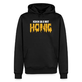 Bienenwaben Schriftzug Ich deale mit Honig - Männer Premium Bio Hoodie - Schwarz - Vorne - Nico (187cm)