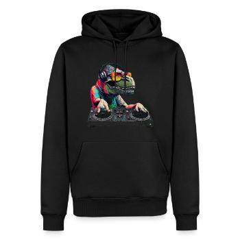 Cooler T-Rex DJ Mischpult Sonnenbrille Kopfhörer - Männer Premium Bio Hoodie - Schwarz - Vorne - Nico (187cm)
