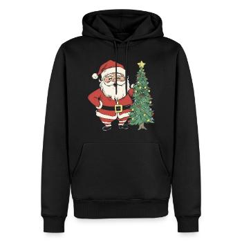 Père Noël avec sapin de Noël : Magie festive - Sweat à capuche Premium bio Homme - noir - Devant - Nico (187cm)