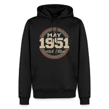 Mai 1951 Vintage Nées En Mai 1951 Anniversaire - Sweat à capuche Premium bio Homme - noir - Devant - Nico (187cm)