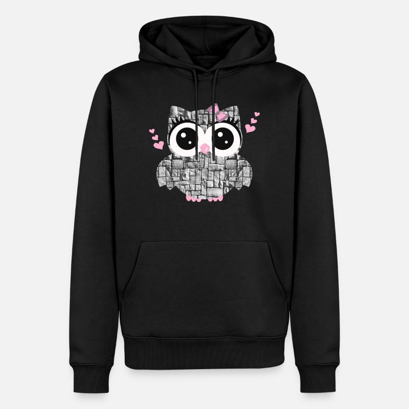 Eule_Stein - Männer Premium Bio Hoodie - Schwarz