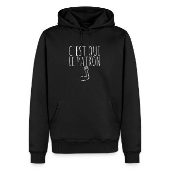 C'est qui le patron - Sweat à capuche Premium bio Homme - noir - Devant - Nico (187cm)