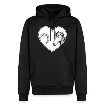 Chevaux avec fer à cheval coeur cavalier amateurs de chevaux - Sweat à capuche Premium bio Homme - noir - Devant - Nico (187cm)