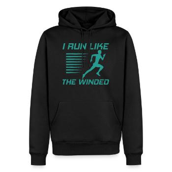 Je cours comme le Winded 4 - Sweat à capuche Premium bio Homme - noir - Devant - Nico (187cm)