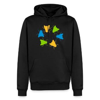 Bunte Hausfliegen Gruppe Team - Männer Premium Bio Hoodie - Schwarz - Vorne - Nico (187cm)