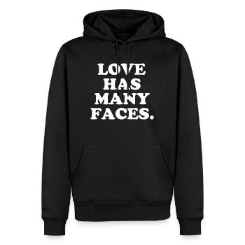 Love has many faces - Cool Quote - Cooler Spruch - Männer Premium Bio Hoodie - Schwarz - Vorne - Nico (187cm)