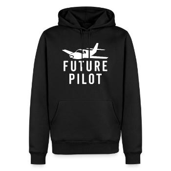 Pilot der Zukunft - Männer Premium Bio Hoodie - Schwarz - Vorne - Nico (187cm)