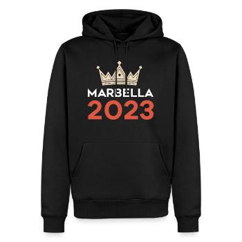 Marbella 2023 - Men’s Premium Organic Hoodie - black - Front - Nico (187cm)