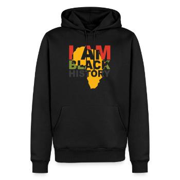 I am black History - Men’s Premium Organic Hoodie - black - Front - Nico (187cm)