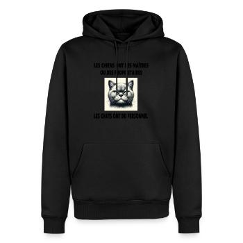 Les chats ont du personnel à leur service (nous !) - Sweat à capuche Premium bio Homme - noir - Devant - Nico (187cm)