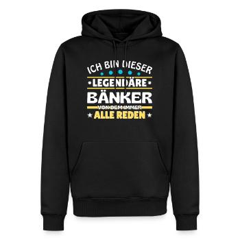 Je suis ce banquier légendaire - Sweat à capuche Premium bio Homme - noir - Devant - Nico (187cm)