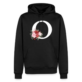 Roter Blumenbuchstabe O - Männer Premium Bio Hoodie - Schwarz - Vorne - Nico (187cm)