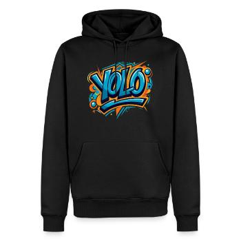 YOLO (On ne vit qu’une fois) - Sweat à capuche Premium bio Homme - noir - Devant - Nico (187cm)