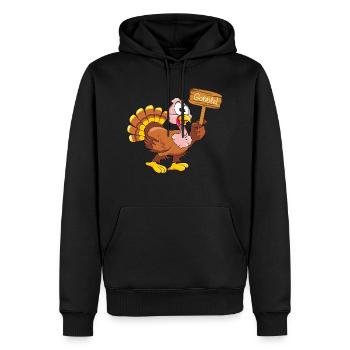 Lustiger Truthahn mit Holzzeiger - Männer Premium Bio Hoodie - Schwarz - Vorne - Nico (187cm)