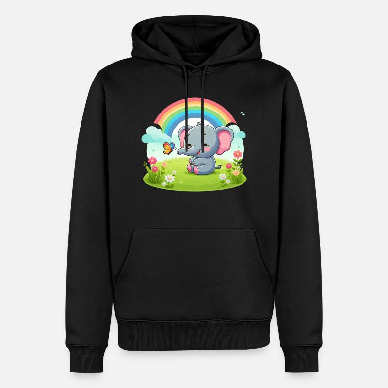 Fröhlicher Elefant und Regenbogen - Männer Premium Bio Hoodie - Schwarz