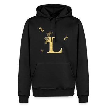 Lettre l paillettes doré libellule - idée cadeau - Sweat à capuche Premium bio Homme - noir - Devant - Nico (187cm)