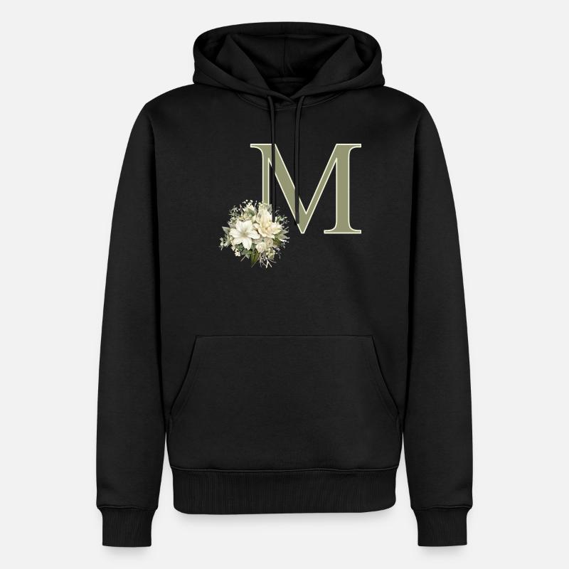 M mit Blumen - Männer Premium Bio Hoodie - Schwarz