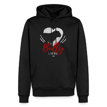 Englische Bulldogge Liebe mit Herz - Männer Premium Bio Hoodie - Schwarz - Vorne - Nico (187cm)